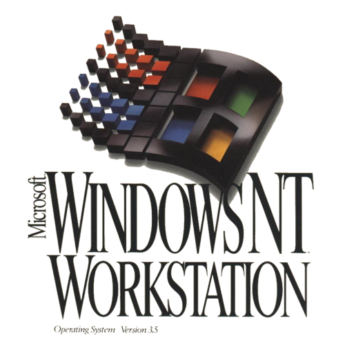 Logo of Microsoft Windows NT Workstation with the version number 3.5 below. The design features a stylized window with colored panes in motion, creating a dynamic effect.