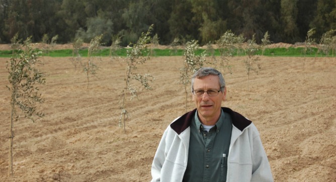 Prof. Pedro Berliner at Wadi Mashash, one of the areas in the Negev Desert using the updated ancient system for conserving floodwater.
