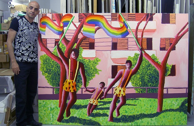 Perez’s works often depict gay families.