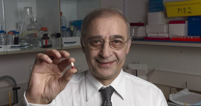 Prof. Moussa Youdim with the drug he developed.