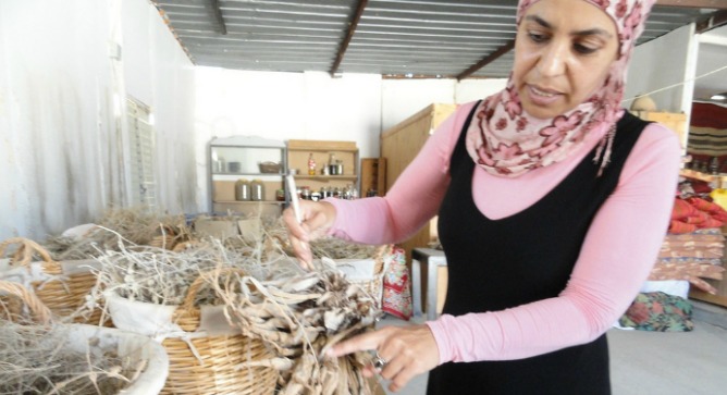 Mariam Aborkeek in her workshop, outside of Tel Sheva.
