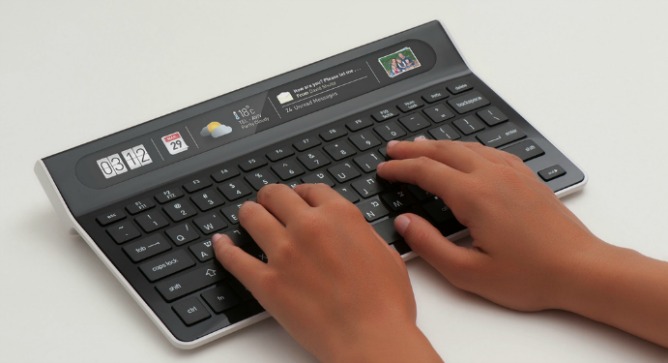 The Smartype screen also hosts widgets such as weather and time updates. Photo by Amos Bar-Ze'ev