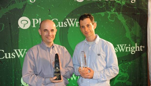 volinskey-weiss Evature’s Barry Volinskey, left, and Tal Weiss receiving the DEMO award for the most game changing travel innovation at the PhoCusWright 2011 Travel Industry Summit.