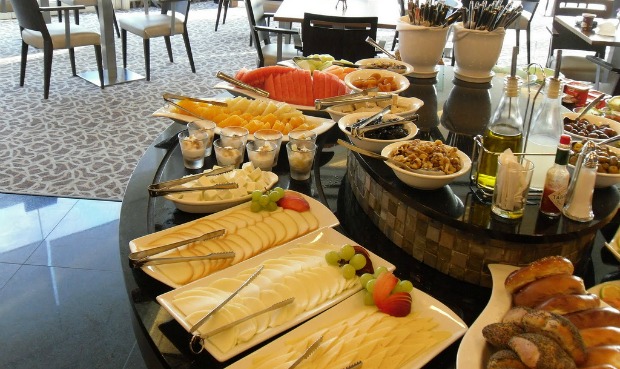 israeli-breakfast A plentiful breakfast buffet is always included in the price of an Israeli hotel room.