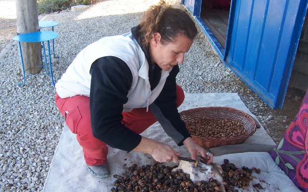 Orly Sharir and her husband hand-press their argan nut oil.