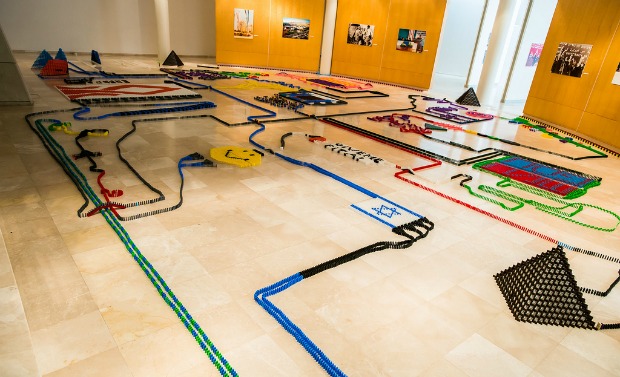 The pyramids and an Israeli flag were included in the display. Photo by Dani Machlis