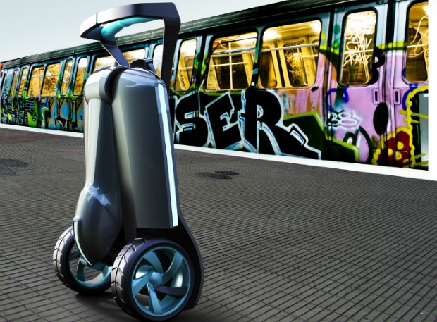 When folded, the scooter looks like a suitcase on wheels.