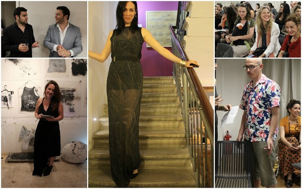 Shultz, in top left picture in the light suit, at the recent Form & Fabric Tel Aviv Arts Council fashion event. Photo by Marilyn Ambach