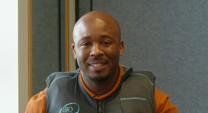 An occupational therapist at University of North Carolina hospital wearing a BioHug vest.