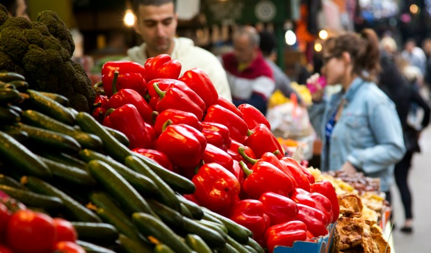 Vegetables for sale at the Carmel Market in Tel Aviv. Photo by Moshe Shai/FLASH90