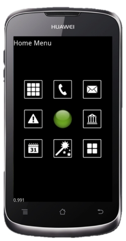 The RAY smartphone has a flat touch screen.