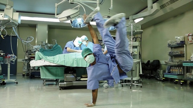 Doctor breakdancing