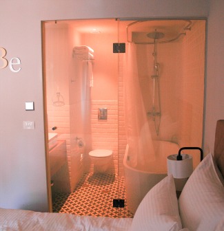 Gauzy glass in use at a hotel in Tel Aviv.