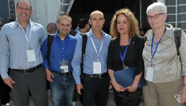 cyber-labs-launch At the launch of JVP Cyber Labs, from left, partners Nimrod Kozlovsky and Yoav Tzruya; JVP General Partner Gadi Tirosh; Dr. Rivka Carmi, president of Ben-Gurion University; and Orna Berry, VP and general manager of the EMC Center of Excellence in Israel.