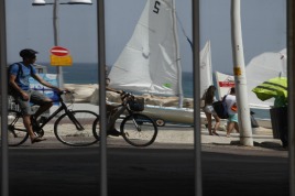 Bicycling on the Tel Aviv promenade.
