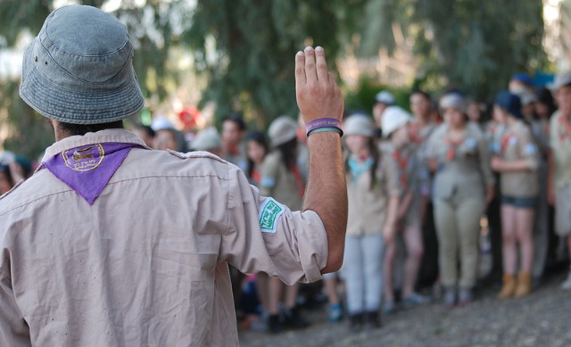 High-school-age counselors tend the younger Scouts.