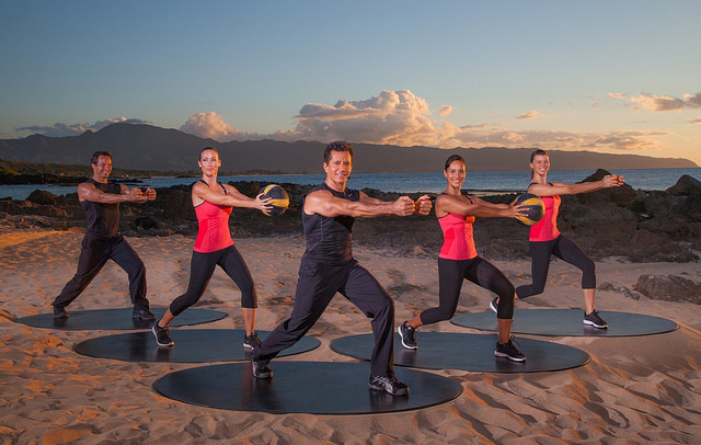Exercising against the Hawaii sunset. 