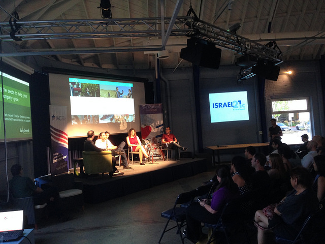 From left, Daniel Gold, LA Jewish Federation; Yael Vizel of Zeekit; Roei Deutsch of Yesh Atid; Shiri Ladelsky of Vibits; and Guy Katsovich of Veribo.