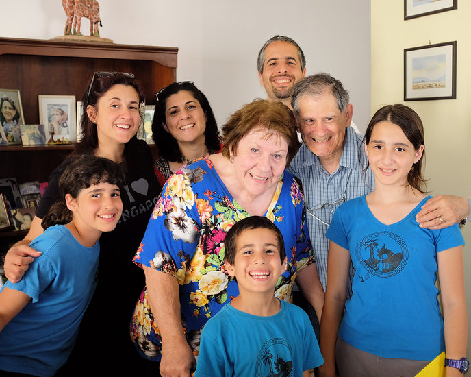 Andi and Effie Moradian, center rear, with their children and Andi’s parents, June and Mel Narunsky, and Andi’s sister.