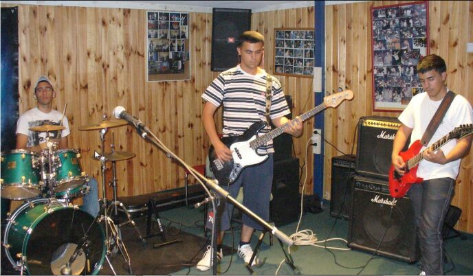 Young musicians rehearsing in Sderock, the city’s music club in a bomb shelter.