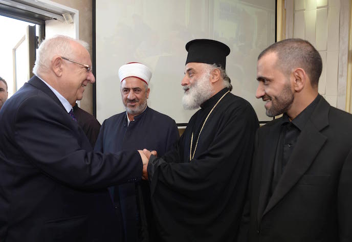 President Rivlin visiting the northern Israeli-Arab village of Kfar Yasif for the Muslim holiday of Eid al-Adha, where he met with leaders of the Muslim community, October 2, 2014. Photo by Mark Neyman/GPO