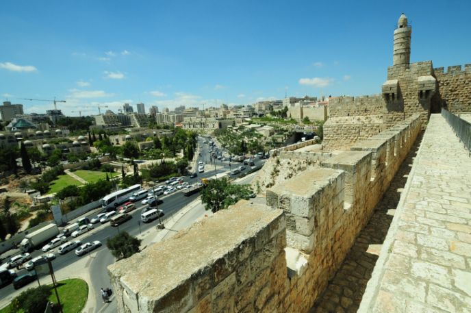 The ramparts walk begins at the Tower of David. Photo by Mendy Hechtman/FLASH90