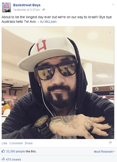 Backstreet Boys' A.J. McLean posts Israel visit to his Facebook.
