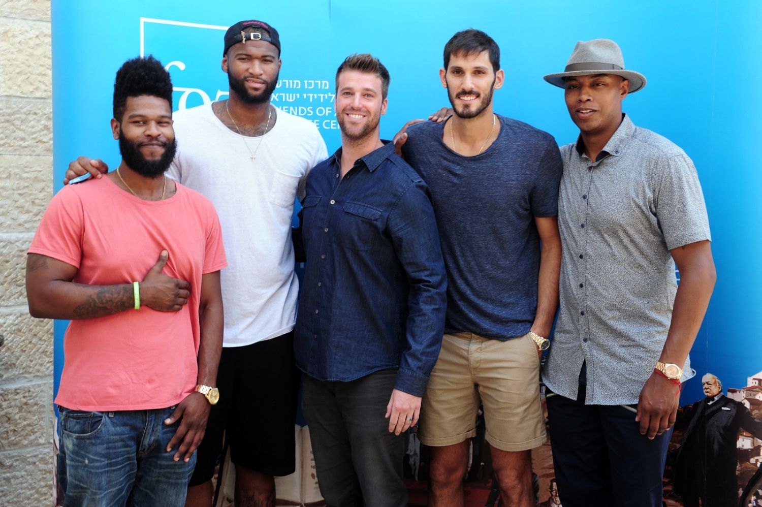 1 Omri Casspi, second from right, and other NBA players visiting Jerusalem’s Friends of Zion museum. Photo by Kfir Sivan