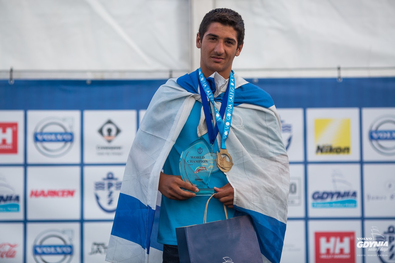 Kfir Azulay celebrates gold in the RS:X U17 Youth Men category. (Photo: Robert Hajduk/ShutterSail.com) Kfir Azulay celebrates gold in the RS:X U17 Youth Men category. (Photo: Robert Hajduk/ShutterSail.com)