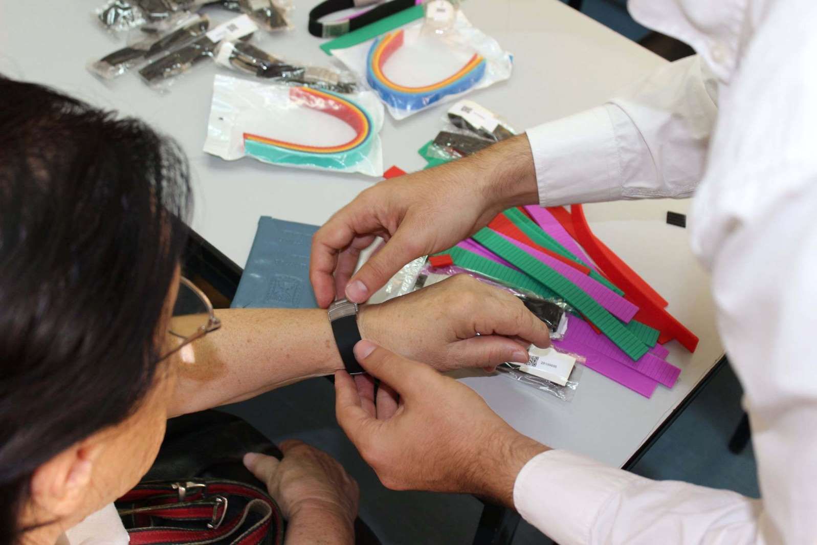 MyMDbands were recently distributed to Israeli Holocaust survivors thanks to a crowdfunding campaign. Photo by Assaf Luxembourg/Crowdmii