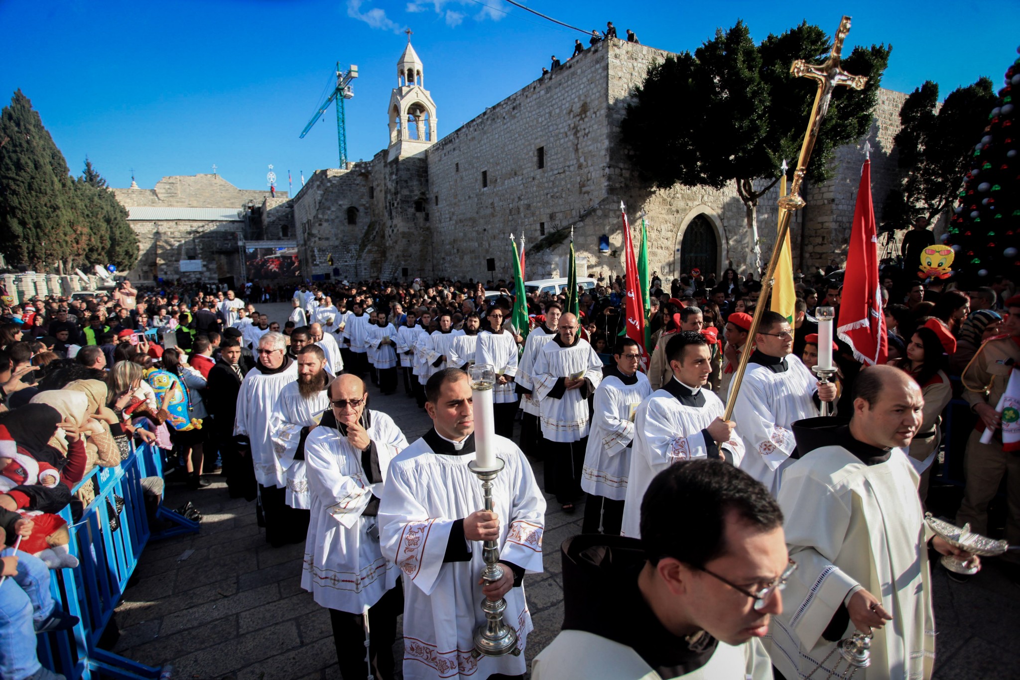 Catholic clergymen outside the Church of the Nativity in Bethlehem. Photo by FLASH90