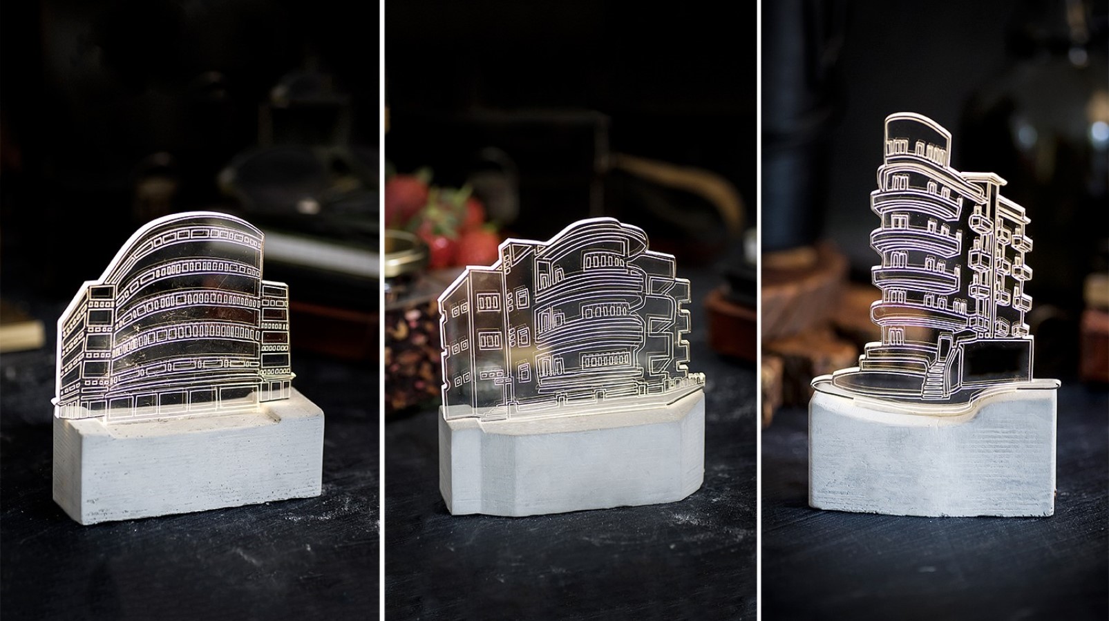 These iLLuminite lamps pay homage to Tel Aviv’s Bauhaus architecture. Photo: courtesy