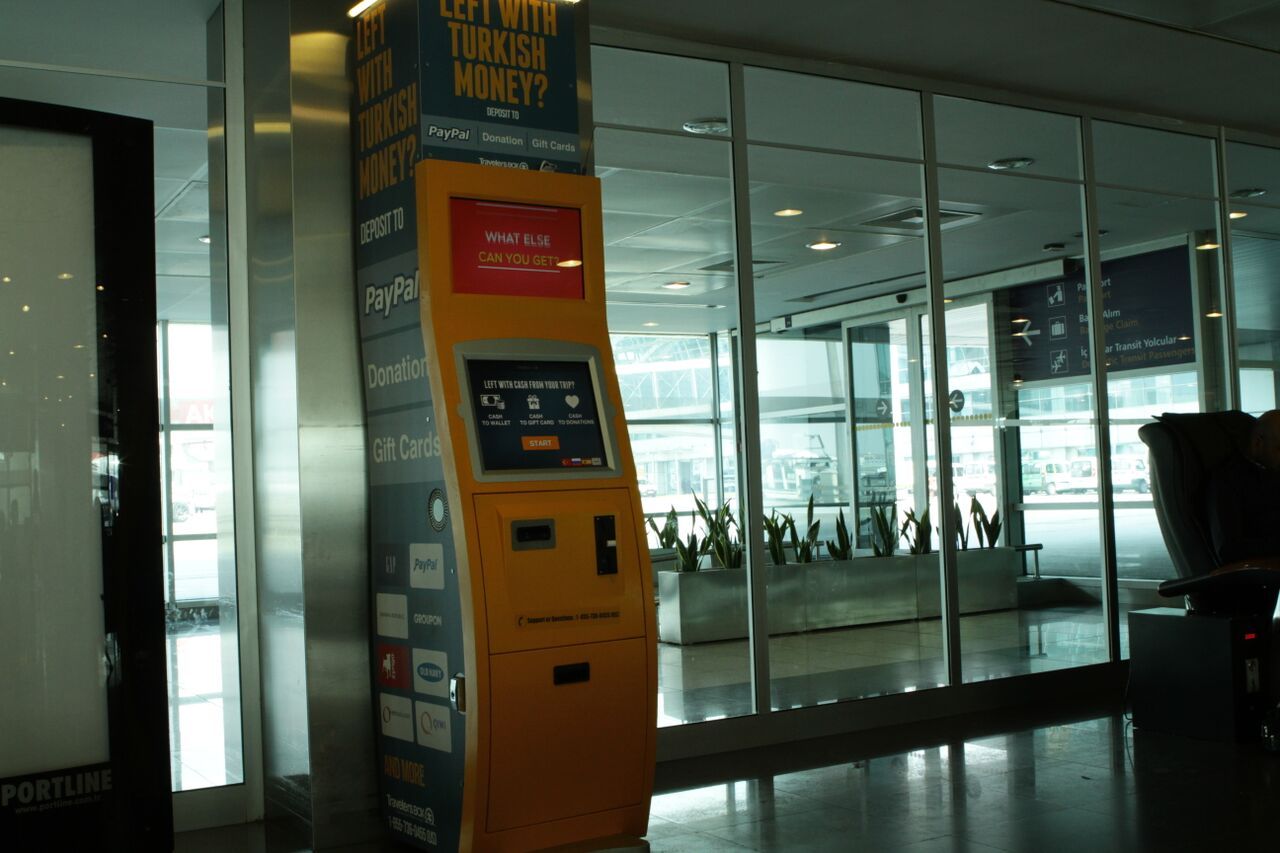 TravelersBox kiosks, like this one in Istanbul, offer the option of giving leftover cash to charities. Photo courtesy of TravelersBox TravelersBox kiosks, like this one in Istanbul, offer the option of giving leftover cash to charities. Photo courtesy of TravelersBox