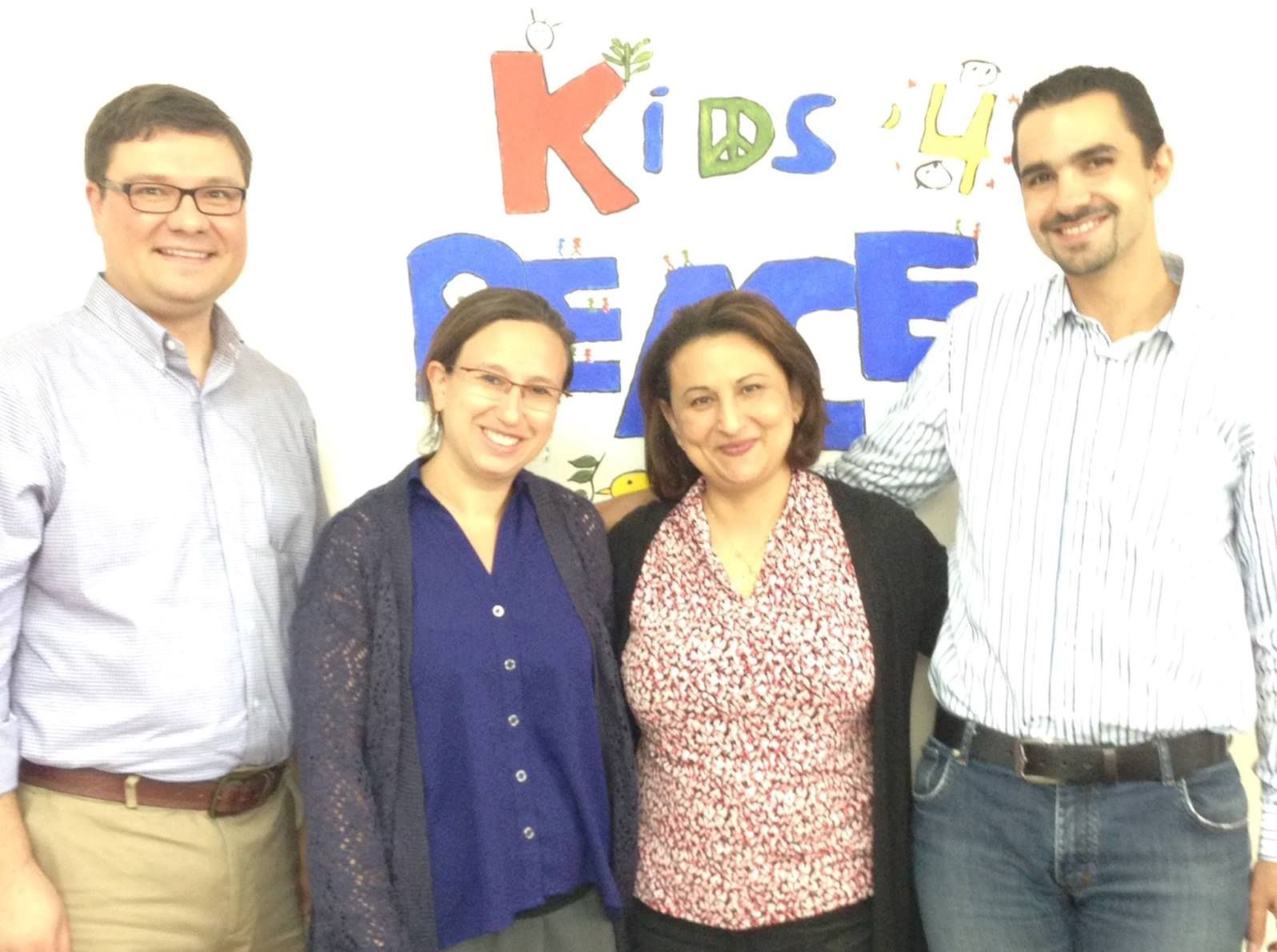  Kids4Peace Co-Directors Rebecca Sullum and Mohammad Joulany with Kids4Peace International Director Rev. Josh Thomas and Alliance for Middle East Peace Director Huda Abuarquob. Photo: courtesy