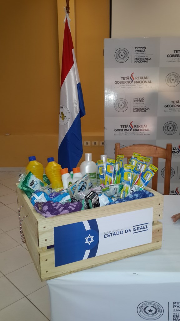 Boxes of donated supplies like this are being distributed to displaced Paraguayans through a donation from the Israeli embassy. Photo courtesy of the Israeli Embassy in Asuncion