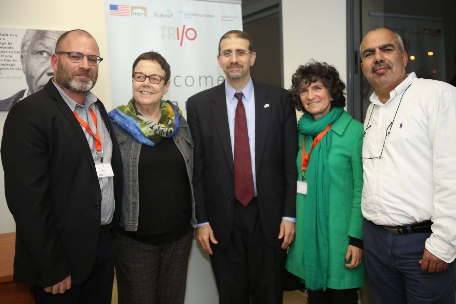 At the opening of TRI/O Tech hub were, from left, Paz Hirschmann, Smadar Nehab, US Ambassador Dan Shapiro, Ayla Matalon and Sami Saadi. Photo from Facebook At the opening of TRI/O Tech hub were, from left, Paz Hirschmann, Smadar Nehab, US Ambassador Dan Shapiro, Ayla Matalon and Sami Saadi. Photo from Facebook