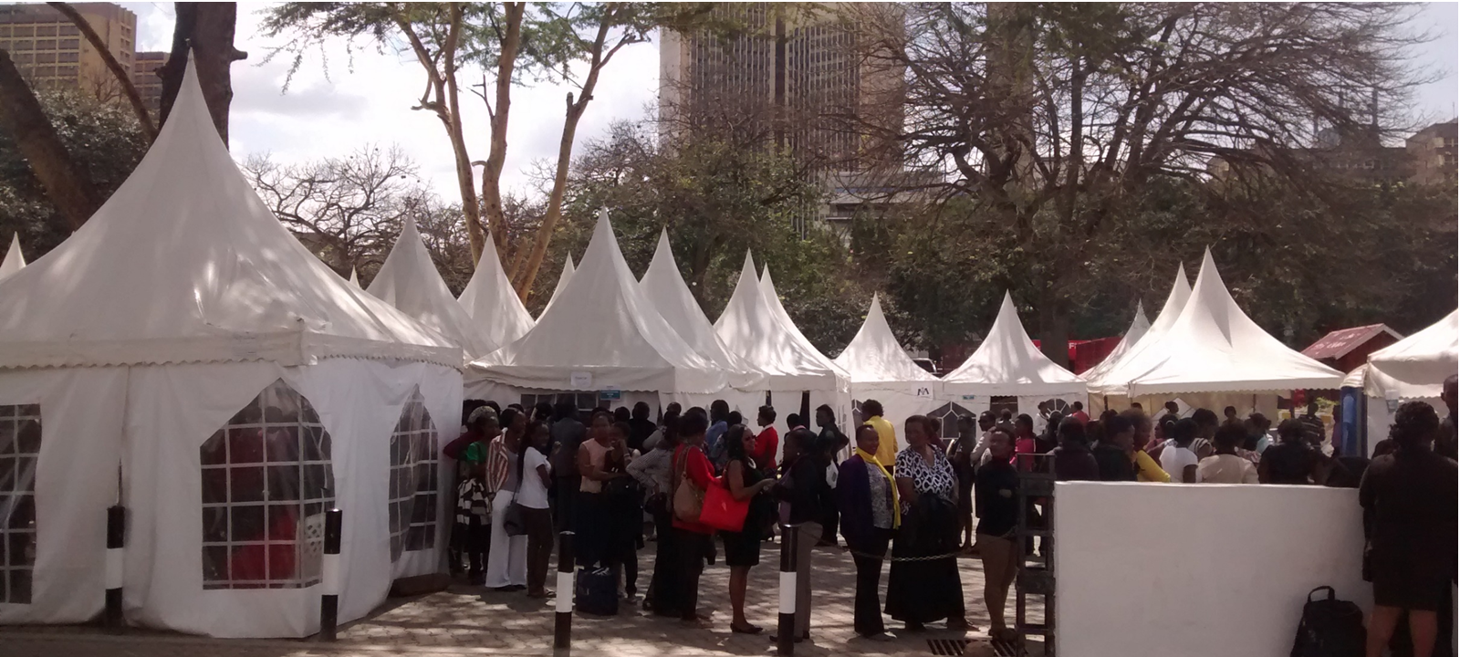 Women lining up for cervical cancer screenings in Kenya. Photo courtesy of MobileODT