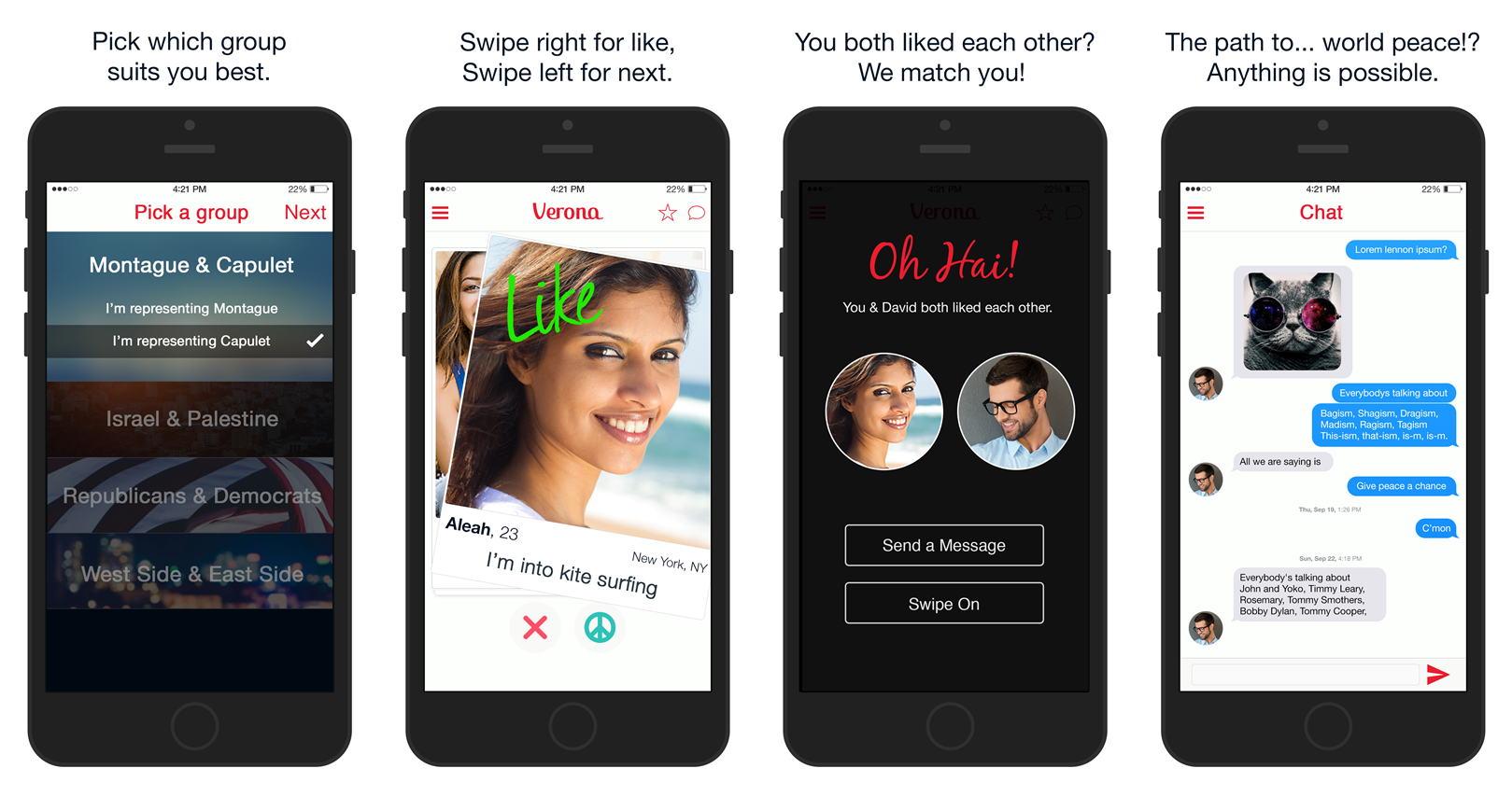 A social-discovery app for Israelis and Palestinians, Republicans and Democrats, Trump supporters and Latinos. Photo courtesy of Verona