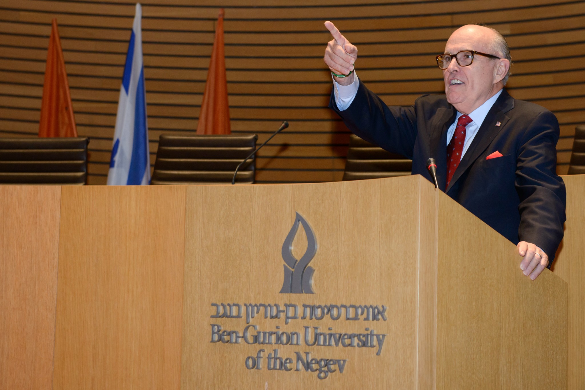 Rudolph Giuliani tells BGU students: Now I can see the future…You are at the forefront of not only the new applications of information technology and meta data but how we protect it. Photo by Dani Machlis/BGU 