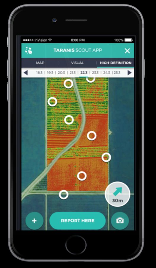 The Taranis app lets the farmer input daily observations to fine-tune the predictive capabilities. Photo: courtesy