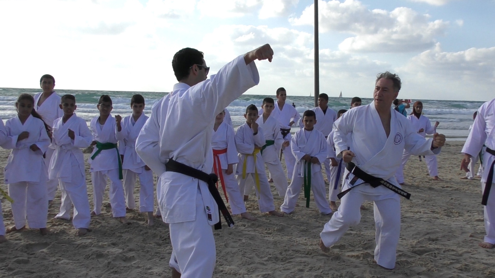 Danny Hakim, right, and a Budo for Peace instructor from the Galilee giving a demo for children. Photo courtesy of Budo for Peace