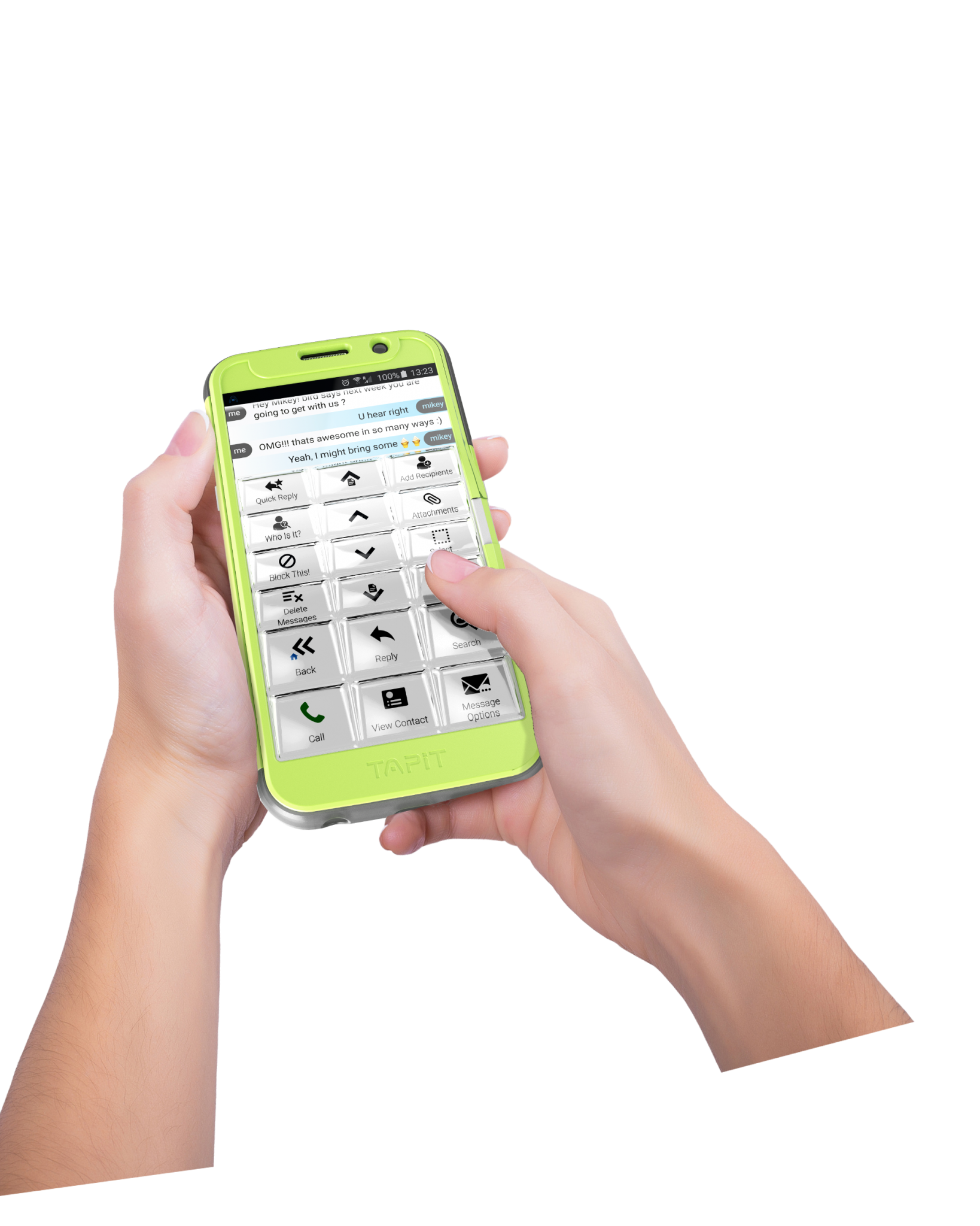 Tapit's physical keyboard makes it easier to navigate mobile apps. Photo: courtesy