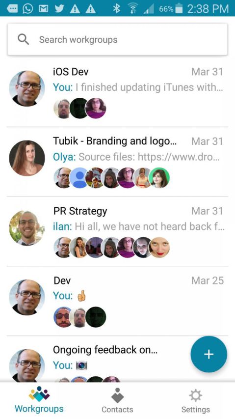 Android Workgroup main tab