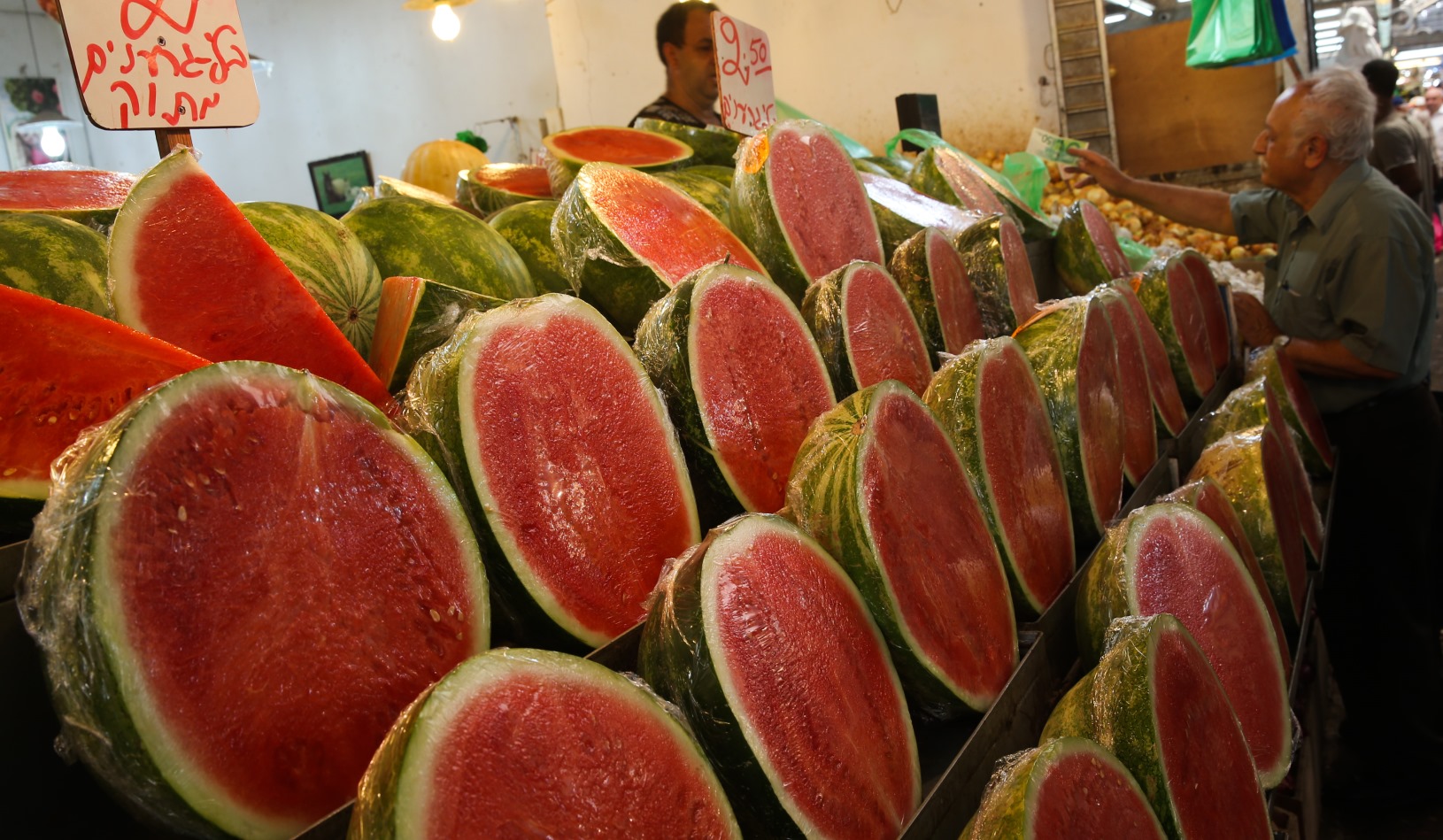 Watermelons for sale in the central Israeli city of Petah Tikva last summer. Photo by Nati Shohat/FLASH90