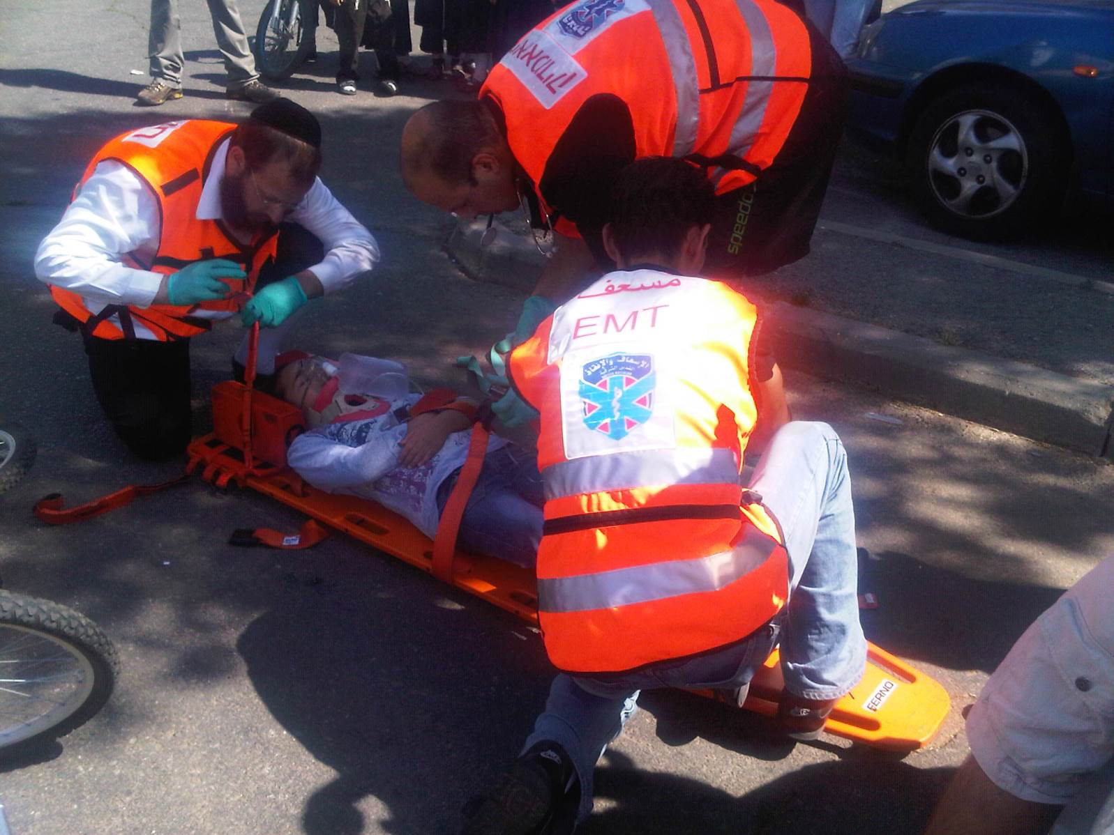 From left, ultra-Orthodox, secular Jewish and Arab volunteers from United Hatzalah working together. Photo: courtesy 