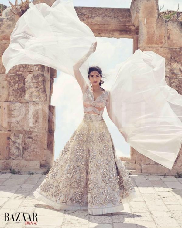  Bollywood fashion icon Sonam Kapoor dons Israeli designs on cover of Harpers Bazaar Bride India magazine. Photo via Harpers Bazaar