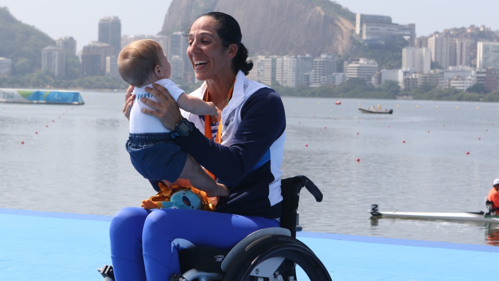 Moran Samuel's partner and baby were there to see her big moment in Rio. Photo by Keren Isaacson Moran Samuel's partner and son were there to see her big moment in Rio. The baby's name is Arad, Hebrew for "bronze." Photo by Keren Isaacson/Israel Olympic Committee