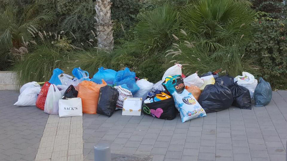 Donations piling up for fire victims in the town of Neve Tzuf. Photo via Facebook