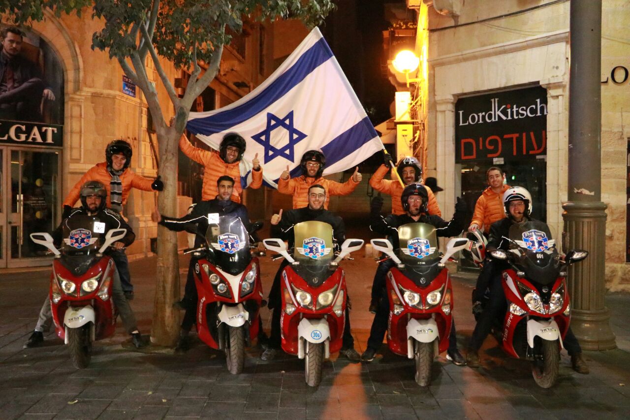 Hatzalah of Mexico volunteers riding on ambucycles with United Hatzalah volunteers. Photo by Meir Lavi – United Hatzalah