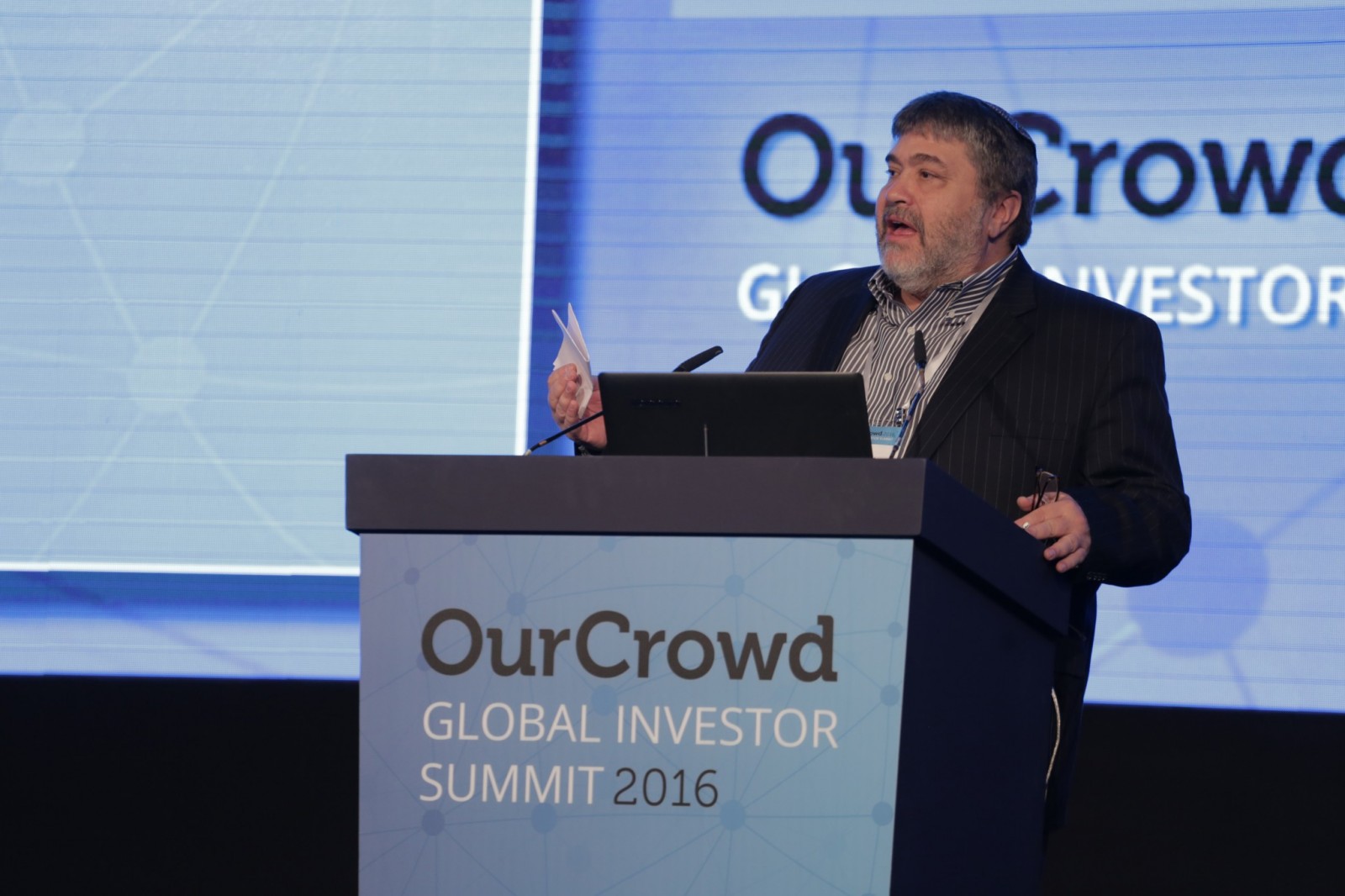 OurCrowd CEO Jon Medved speaking at the 2016 OurCrowd Global Investor Summit in Jerusalem. Photo courtesy